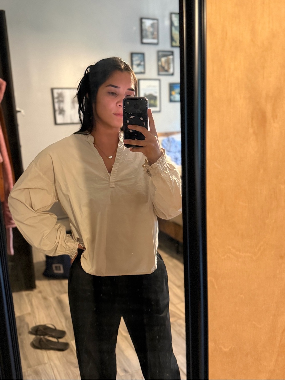 AMO Light Beige Casual Popover Shirt - Picture 3 of 7